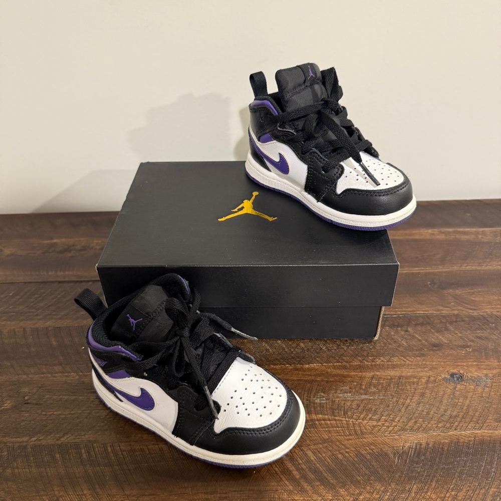 Nike Air Jordan 1 Mid TD Toddler Kids Black Purple 640735-095 Sneaker Sz 8C
